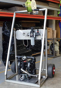 Stainless diaphragm pump on trolley